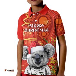 Personalised Australia Koala Christmas Kid Polo Shirt Aboriginal Art With Golden Wattle