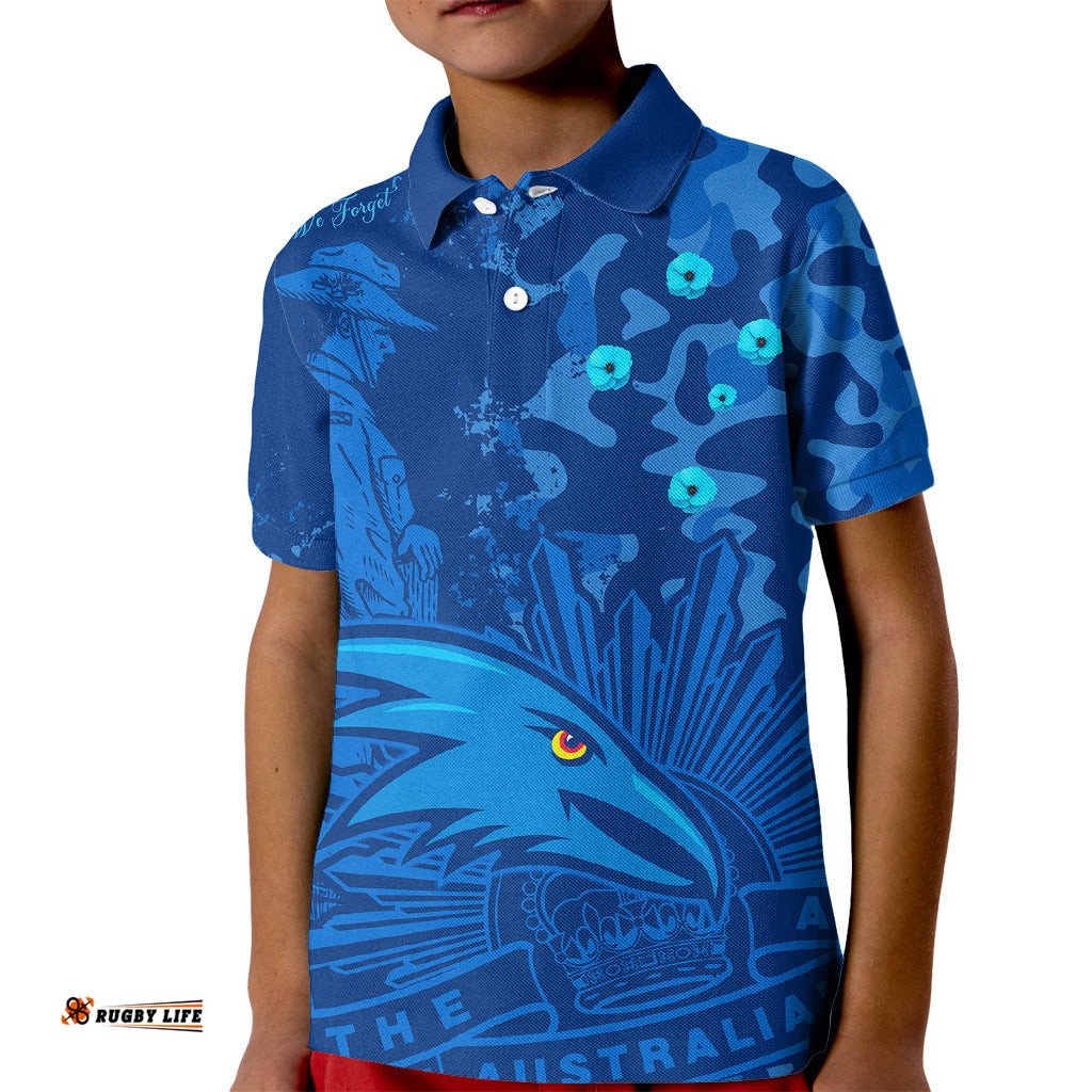 Custom Text And Number AFL ANZACAdelaide Crows Kid Polo Shirt Camouflage