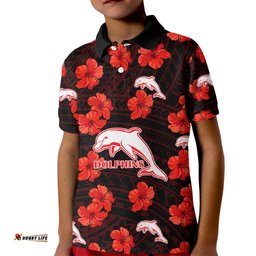Dolphins Rugby Kid Polo Shirt Polynesian Style With Hibiscus