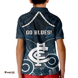 Carlton Football Kid Polo Shirt Blues Aboriginal Mix Polynesian Pattern