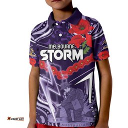 Custom Storm Rugby ANZAC Kid Polo Shirt Melbourne Gallipoli Soldier With Aboriginal Art