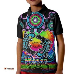 Personalised Australia Pisces Platypus Zodiac Kid Polo Shirt Auz Astrology Aboriginal - Rainbow