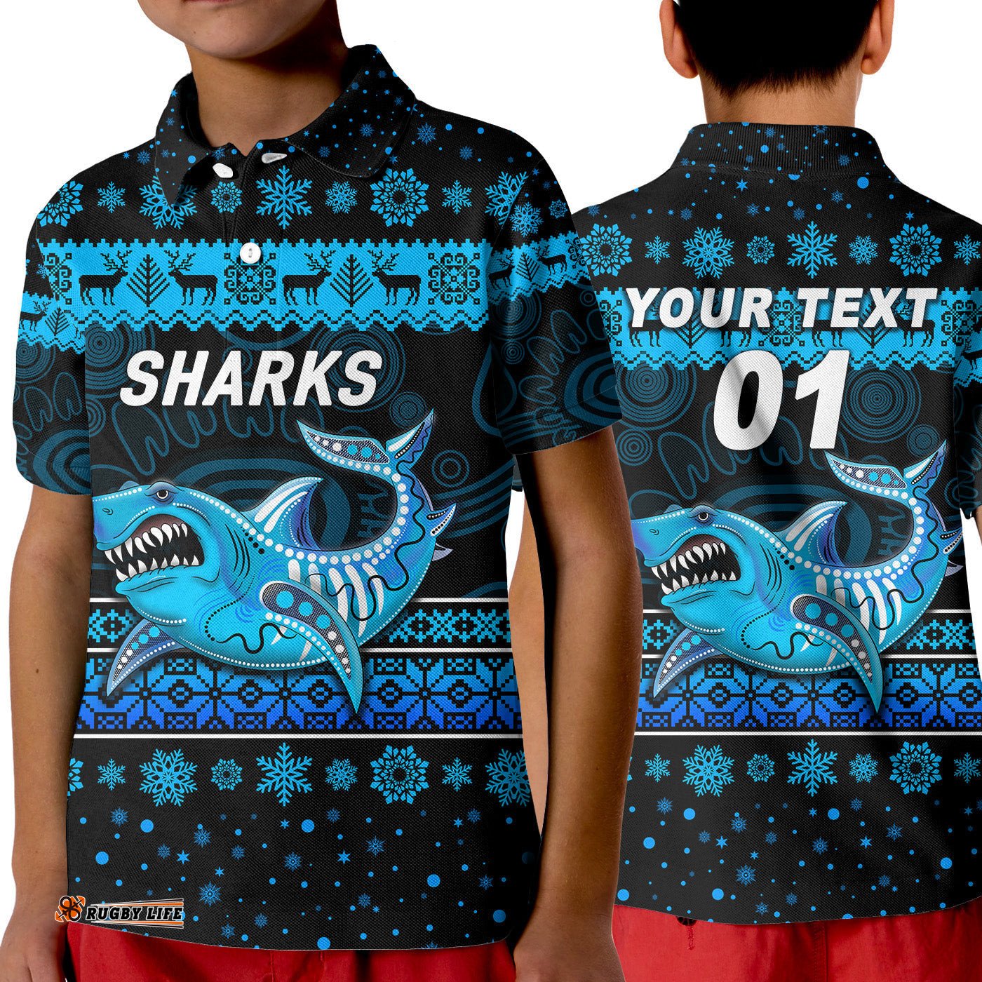 Custom Personalised Cronulla-Sutherland Sharks Polo Shirt KID Christmas Simple Style - Black