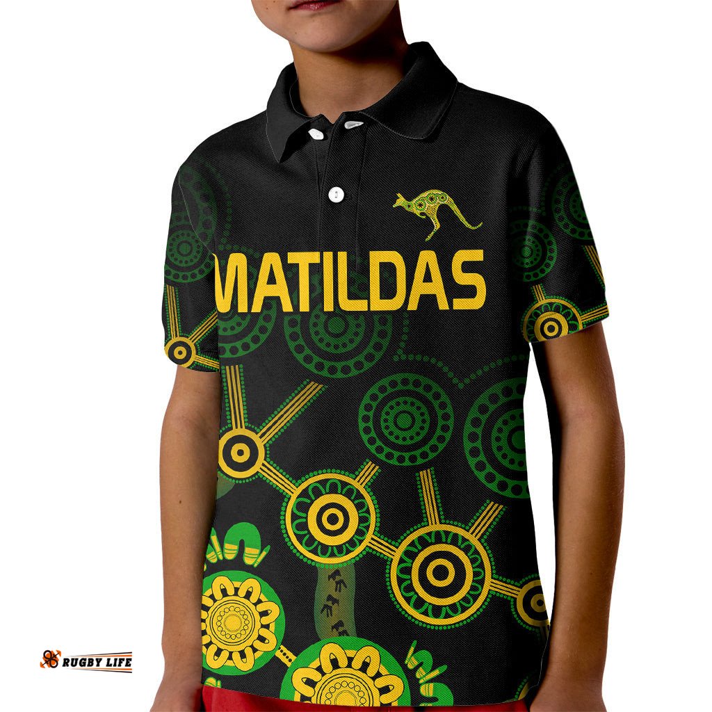 Custom Text And Number Australia Soccer Kid Polo Shirt Matildas World Cup With Kangaroo