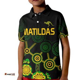 Custom Text And Number Australia Soccer Kid Polo Shirt Matildas World Cup With Kangaroo