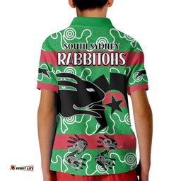 NAIDOC Rabbitohs Rugby Kid Polo Shirt Go The Bunnies Aboriginal Dots