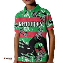 NAIDOC Rabbitohs Rugby Kid Polo Shirt Go The Bunnies Aboriginal Dots