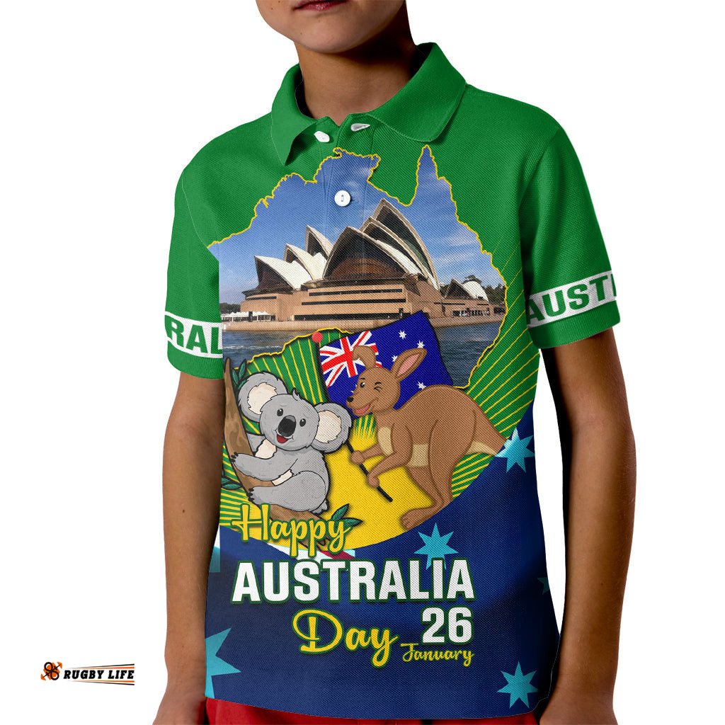 Australia Day Kid Polo Shirt 2024 Proud To Be Australian National Color