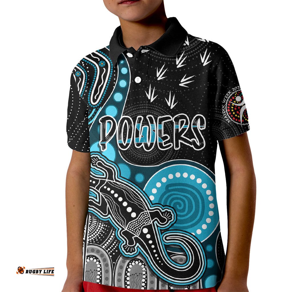 Personalised NAIDOC WeekAFL Powers Kid Polo Shirt Aboriginal Dot Art Lizard Mix Boomerang
