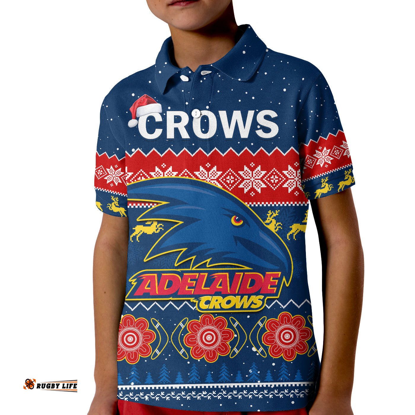 Custom Personalised Adelaide Football Polo Shirt KID Crows Indigenous Merry Christmas