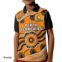 Custom Text And Number Perth Scorchers Cricket Polo Shirt KID Aboriginal Painting