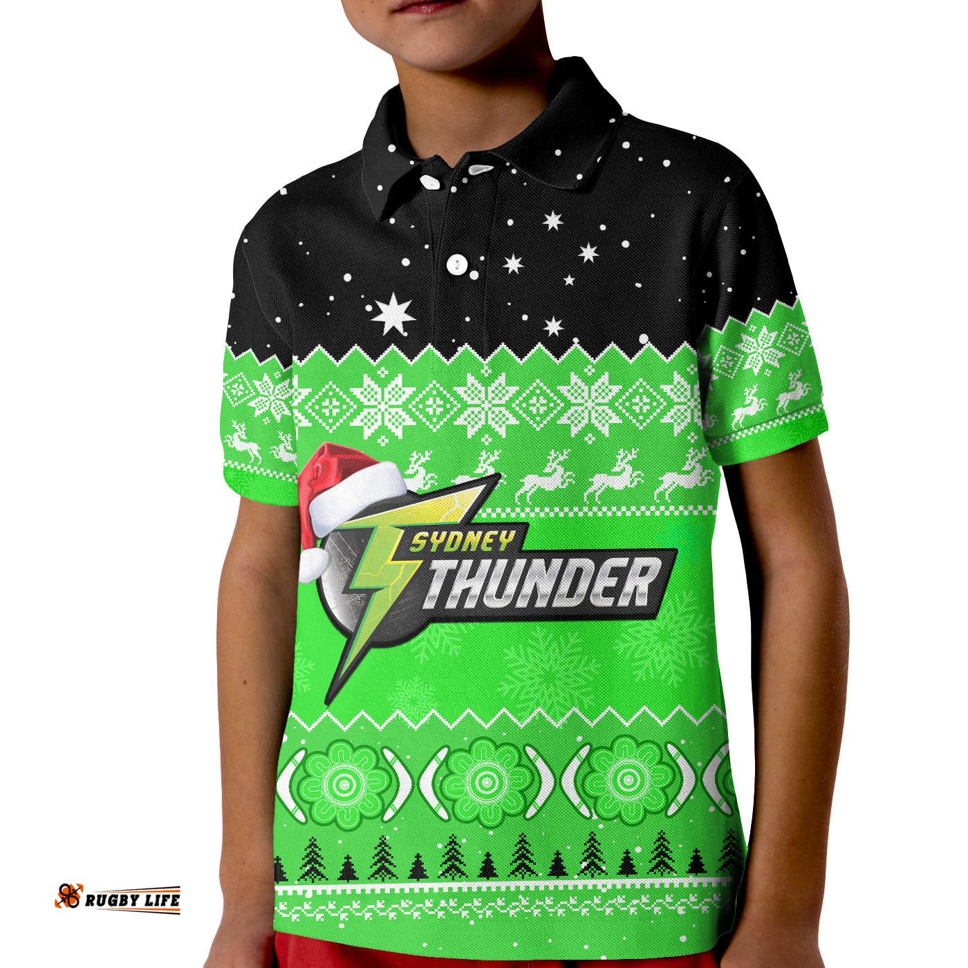 Thunder Cricket Polo Shirt KID Aboriginal Merry Christmas