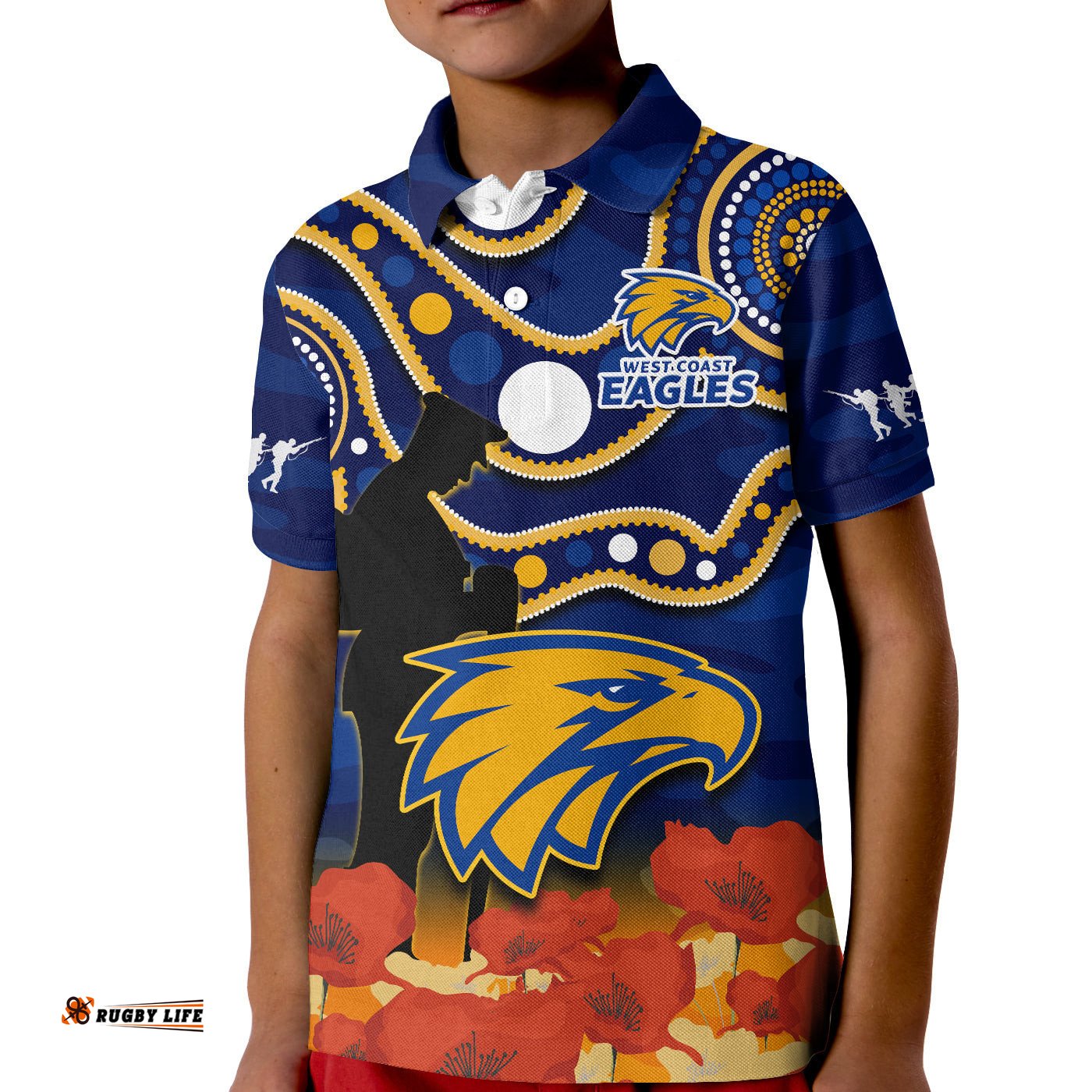 Custom Text And Number Eagles Football ANZACPolo Shirt KID West Coast Indigenous Mix Poppy Camouflage