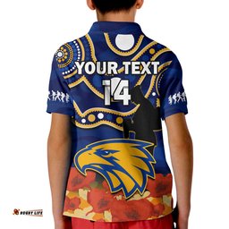Custom Text And Number Eagles Football ANZACPolo Shirt KID West Coast Indigenous Mix Poppy Camouflage