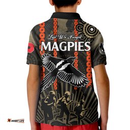 ANZAC Collingwood Football Kid Polo Shirt Proud To Be Magpies Poppy Flowers and Aboriginal Version