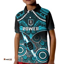 Personalised Port Adelaide Football Kid Polo Shirt Power Aboriginal Mix Polynesian Pattern