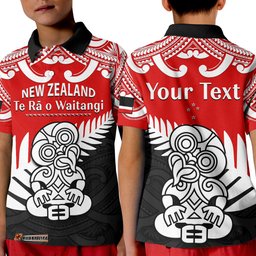 Custom Personalised Waitangi Day Polo Shirt KID Tino Rangatiratanga Flag With Tiki Maori Fern