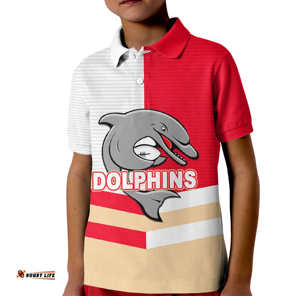Custom Text And Number NRL Dolphins Kid Polo Shirt Mix Jersey