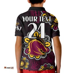 Custom Personalised NRL Brisbane Broncos Rugby 1987 Aboriginal Kid Polo Shirt