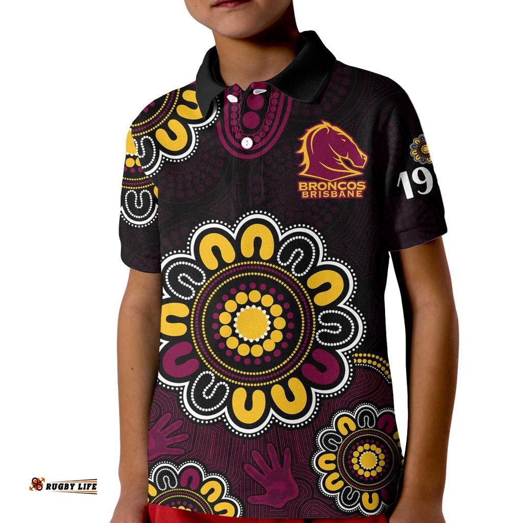 Custom Personalised NRL Brisbane Broncos Rugby 1987 Aboriginal Kid Polo Shirt