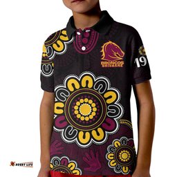 Custom Personalised NRL Brisbane Broncos Rugby 1987 Aboriginal Kid Polo Shirt