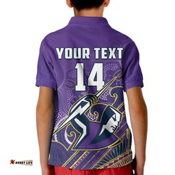Custom Text And Number Storm Rugby Polo Shirt KID Melbourne Pasifika Aboriginal Gradient Polynesian