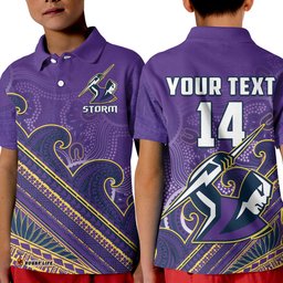 Custom Text And Number Storm Rugby Polo Shirt KID Melbourne Pasifika Aboriginal Gradient Polynesian