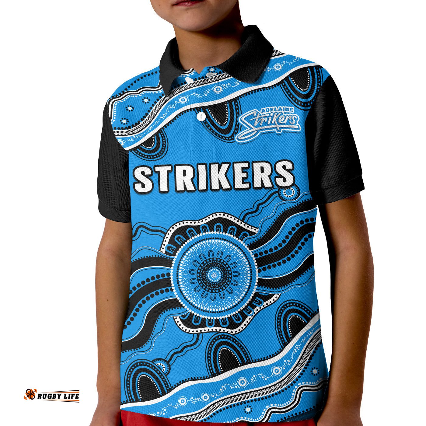 Custom Text And Number Adelaide Strikers Cricket Polo Shirt KID Aboriginal Painting