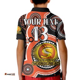 Custom Text and Number Perth Scorchers Polo Shirt KID Australia Cricket BBL Aboriginal