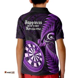 New Zealand Darts Kid Polo Shirt Happiness Is A Tight Threesome Maori Purple