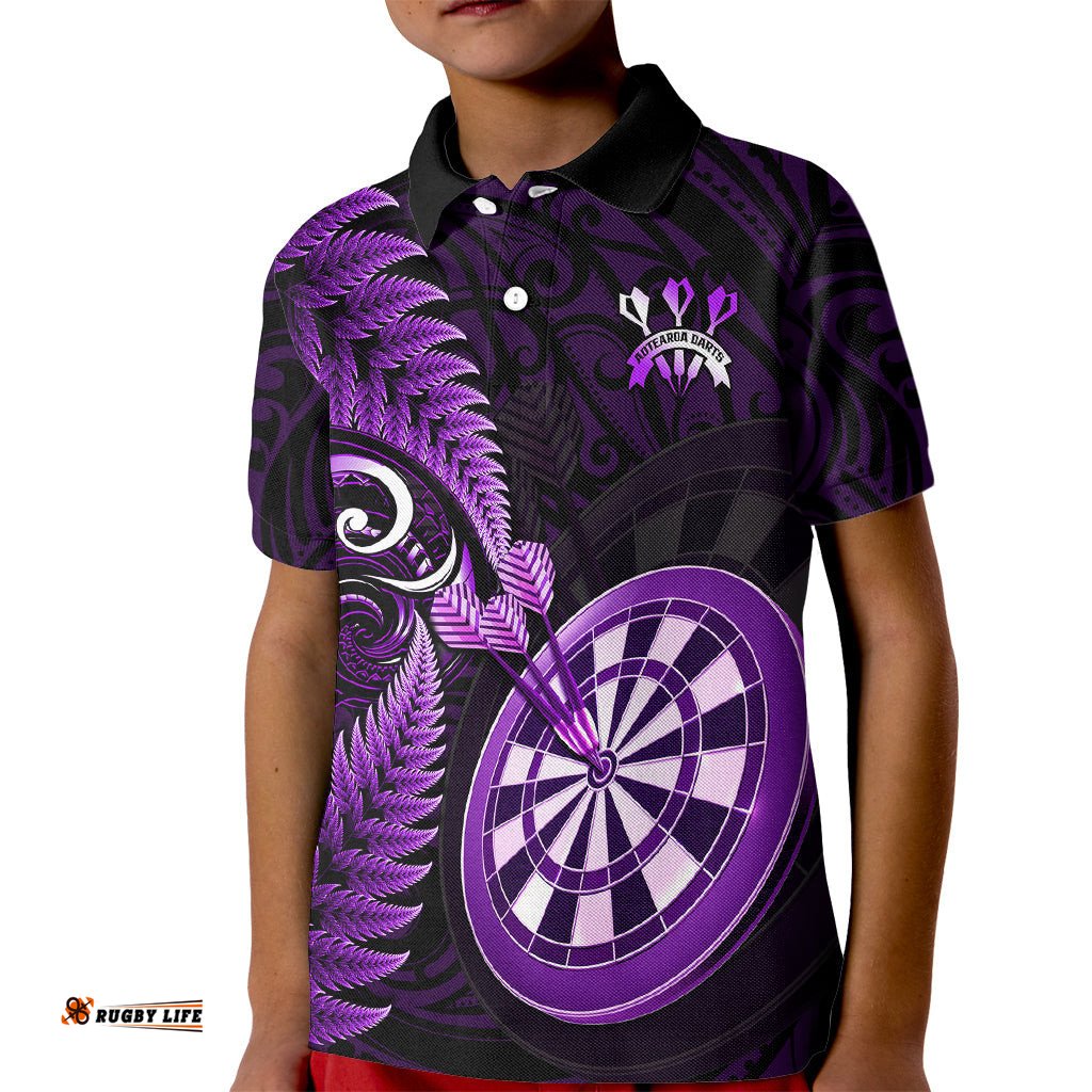 New Zealand Darts Kid Polo Shirt Happiness Is A Tight Threesome Maori Purple