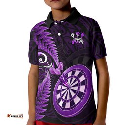 New Zealand Darts Kid Polo Shirt Happiness Is A Tight Threesome Maori Purple