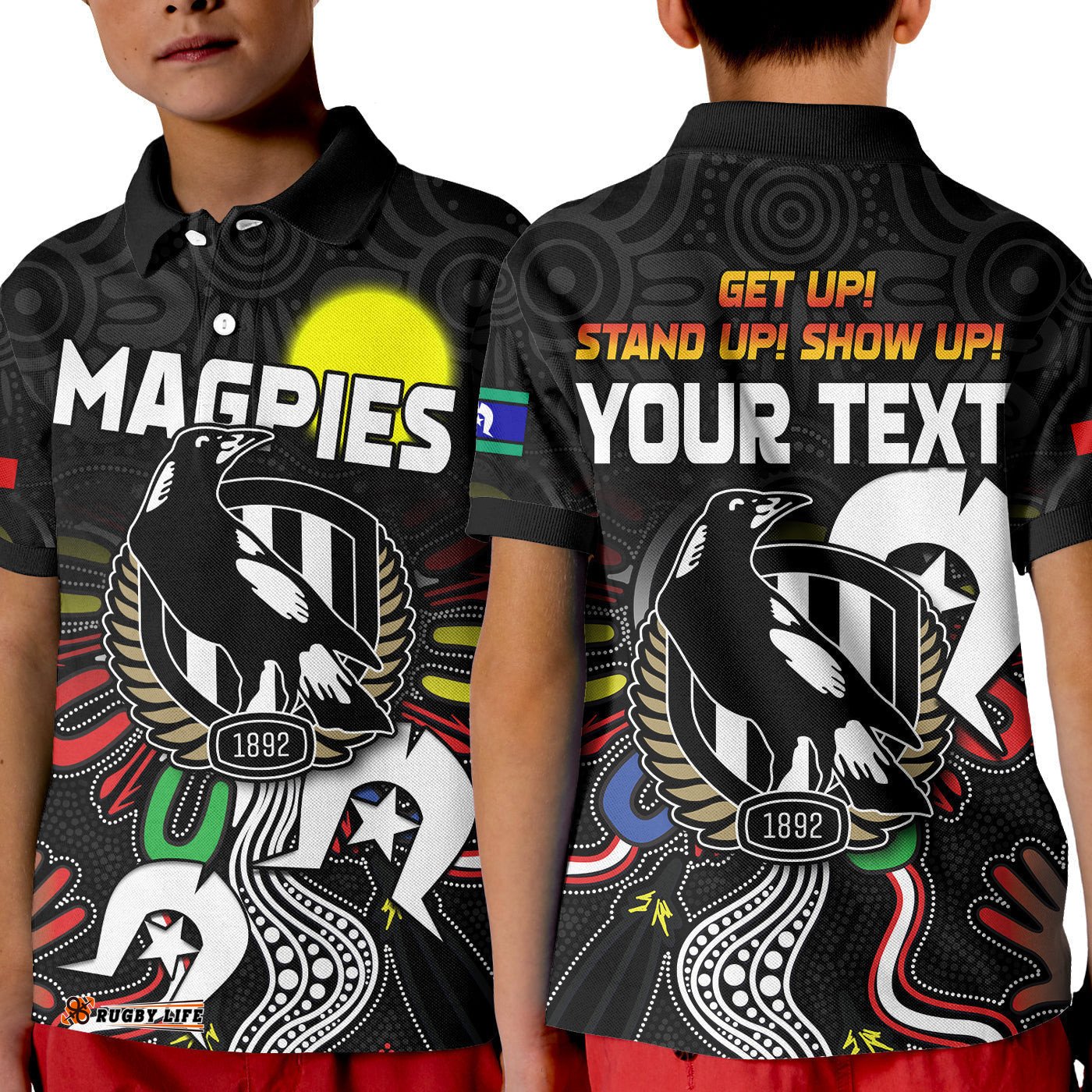 Custom Personalised Magpies NAIDOC Week Polo Shirt KID Collingwood Football Aboriginal
