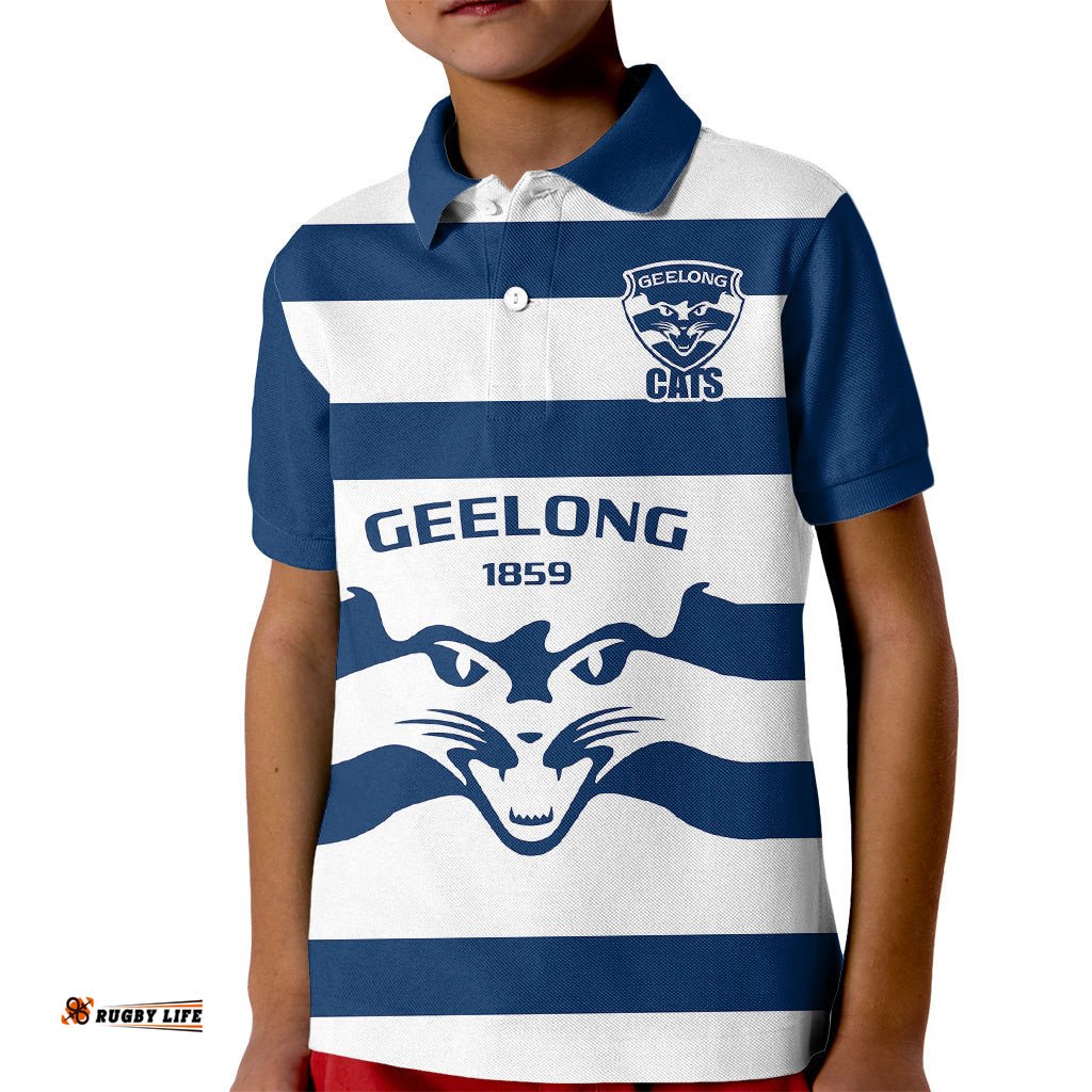 Geelong FootballKid Polo Shirt Go Cats White Sporty Style