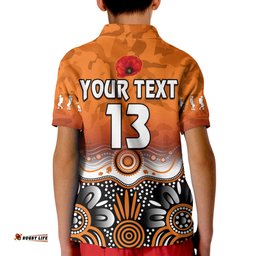 Custom Text and Number Giants AnzacPolo Shirt KID Greater Western Sydney GWS Aboriginal Poppy