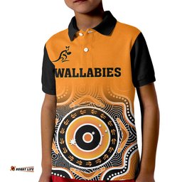Custom Text And Number Wallabies Rugby Kid Polo Shirt Aussie Go Champions Indigenous Orange