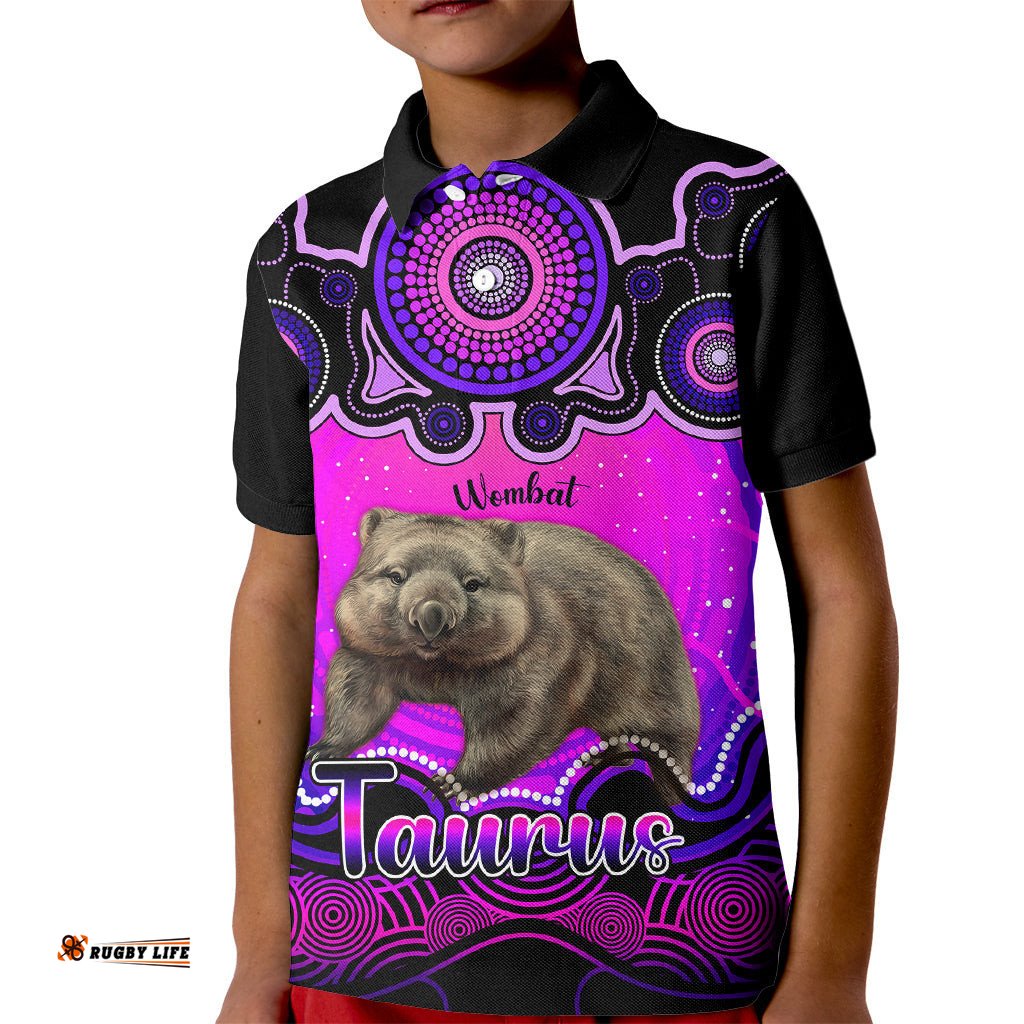 Personalised Australia Taurus Wombat Zodiac Kid Polo Shirt Auz Astrology Aboriginal - Magenta
