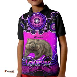 Personalised Australia Taurus Wombat Zodiac Kid Polo Shirt Auz Astrology Aboriginal - Magenta
