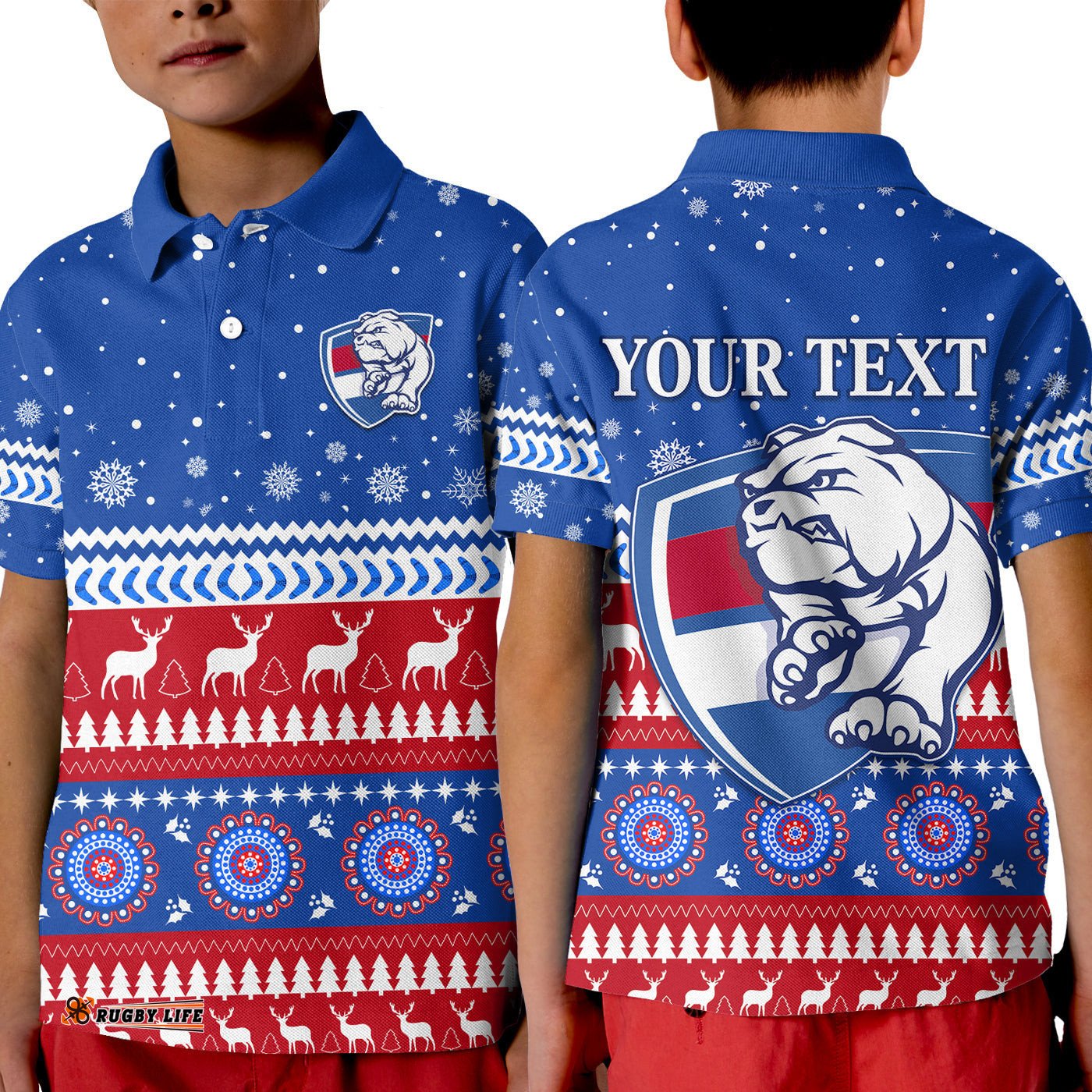 Custom Personalised Bulldogs Football Christmas Polo Shirt KID Western Bulldogs