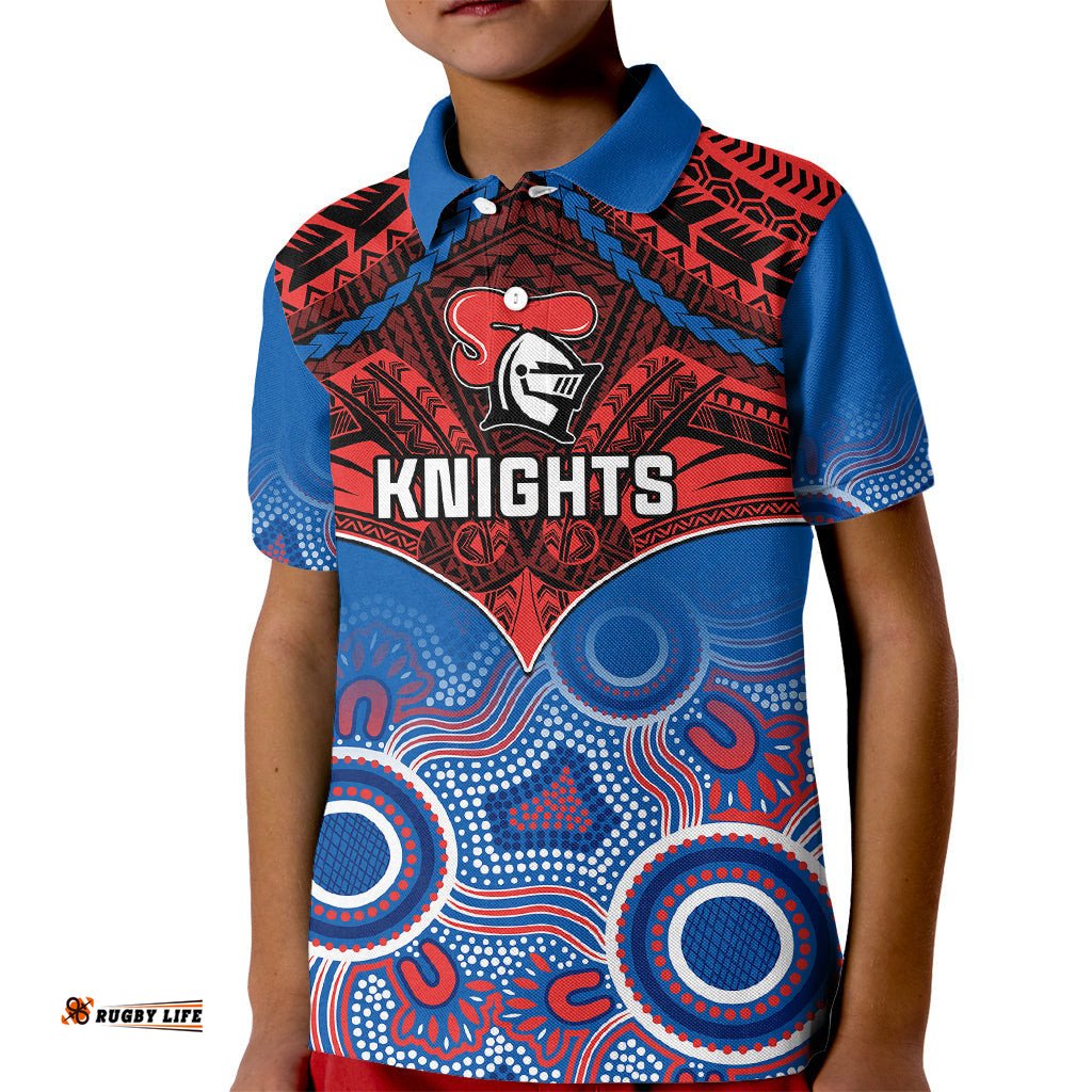Knights Rugby Kid Polo Shirt Aboriginal Mix Polynesian Pattern