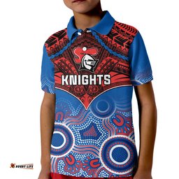 Knights Rugby Kid Polo Shirt Aboriginal Mix Polynesian Pattern