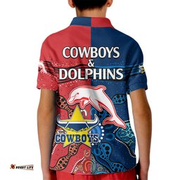 NRL Half Dolphins and Half Cowboys Rugby Kid Polo Shirt Aboriginal-
