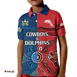 NRL Half Dolphins and Half Cowboys Rugby Kid Polo Shirt Aboriginal-