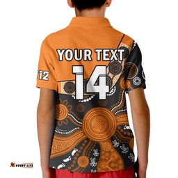 Custom Text And Number Greater Western Sydney Football Polo Shirt KID Giants 2012 Boomerang Indigenous Pattern