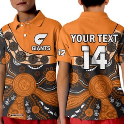 Custom Text And Number Greater Western Sydney Football Polo Shirt KID Giants 2012 Boomerang Indigenous Pattern