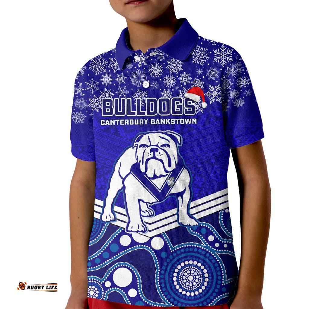 Custom Bulldogs Rugby Christmas Kid Polo Shirt Merry XmasMix Aboriginal Art