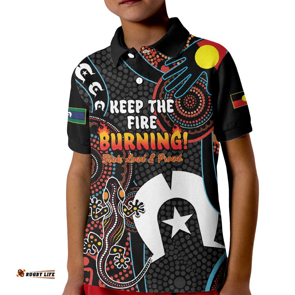 NAIDOC Week 2024 Kid Polo Shirt Keep The Fire Burning Indigenous Art