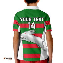 Custom Text And Number Rabbitohs Rugby Kid Polo Shirt Go Souths 1908 Sporty Style White