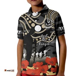 Collingwood Football ANZACPolo Shirt KID Aboriginal Mix Poppy Camouflage