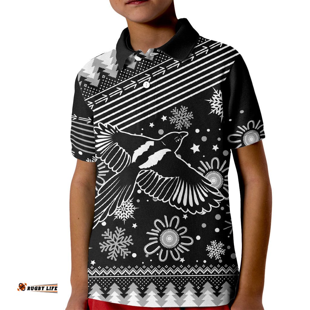 Custom Magpies Football Kid Polo Shirt Christmas Vibe-